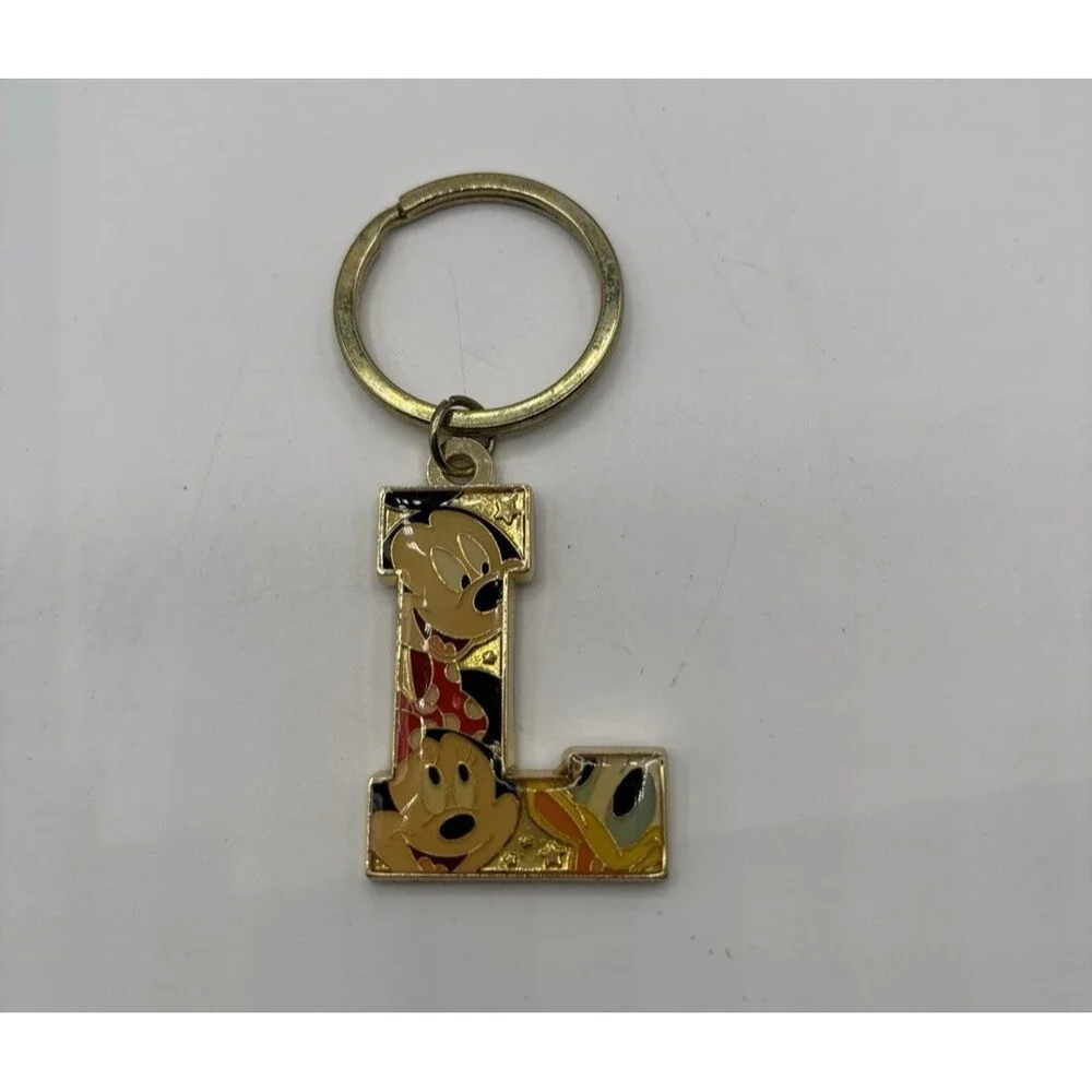 Disney Parks Mickey Minnie Donald Letter L  Metal Keychain Bag Charm Preowned